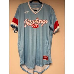 Rawlings Pro Dri Baseball Jersey‎ Mens Large Light Blue Excellent V-Neck